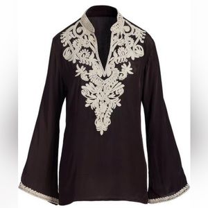 Stunning Boston Proper Chocolate Brown Embroidered Tunic - Size M - NWOT